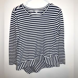 CAbi Boat Stripe Tee Top Blue & White Long Sleeve Asymmetrical Hem Size S VGUC